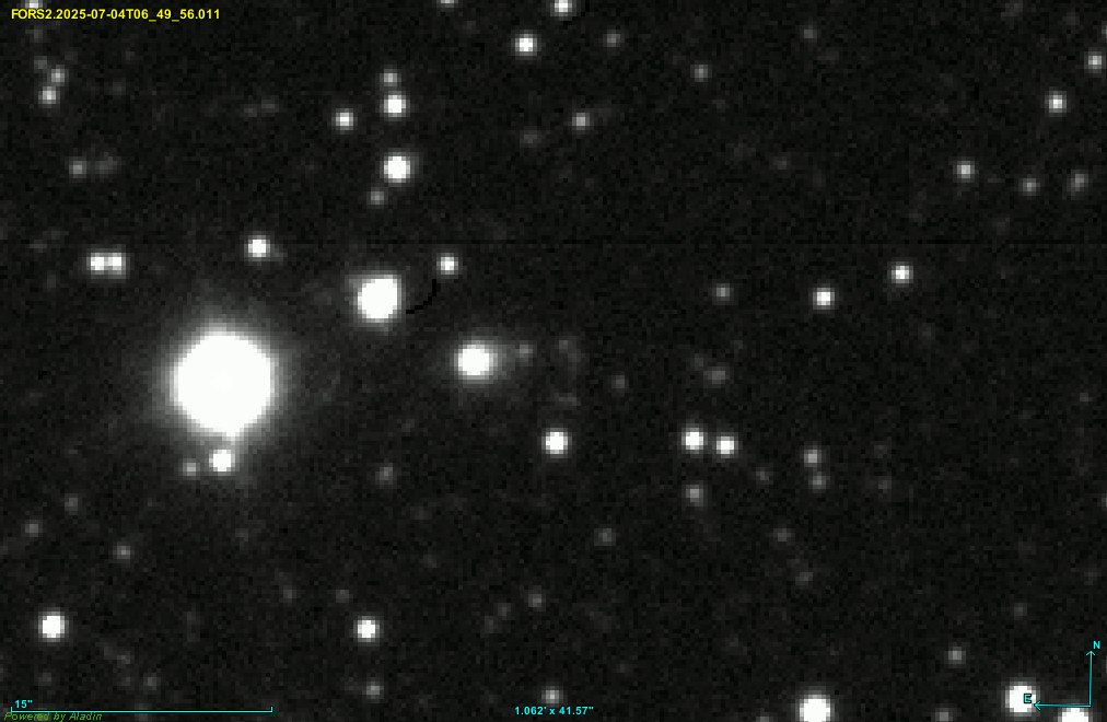 Illustration of interstellar object 3I/ATLAS captured by VLT, July 2025