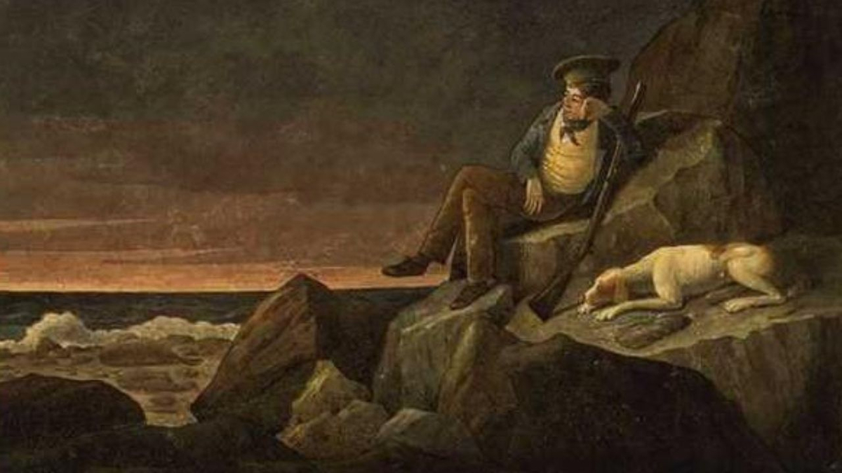 Augustus Earle's 1824 painting of himself watching the horizon alone on Tristan da Cunha, South Atlantic