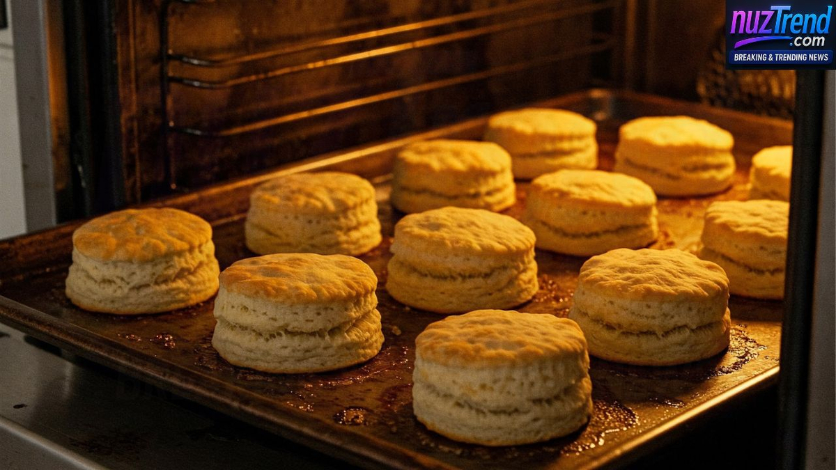 Baking biscuits until golden brown