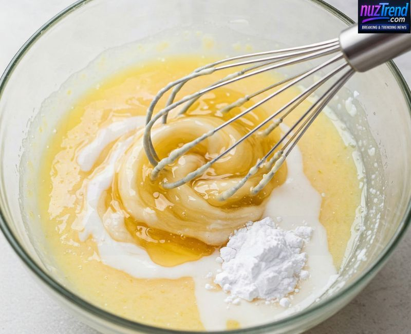Whisking honey, almond milk, coconut oil