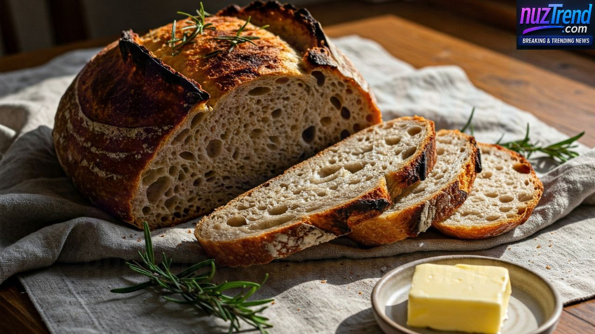 Freshly baked bread cooling on a rack