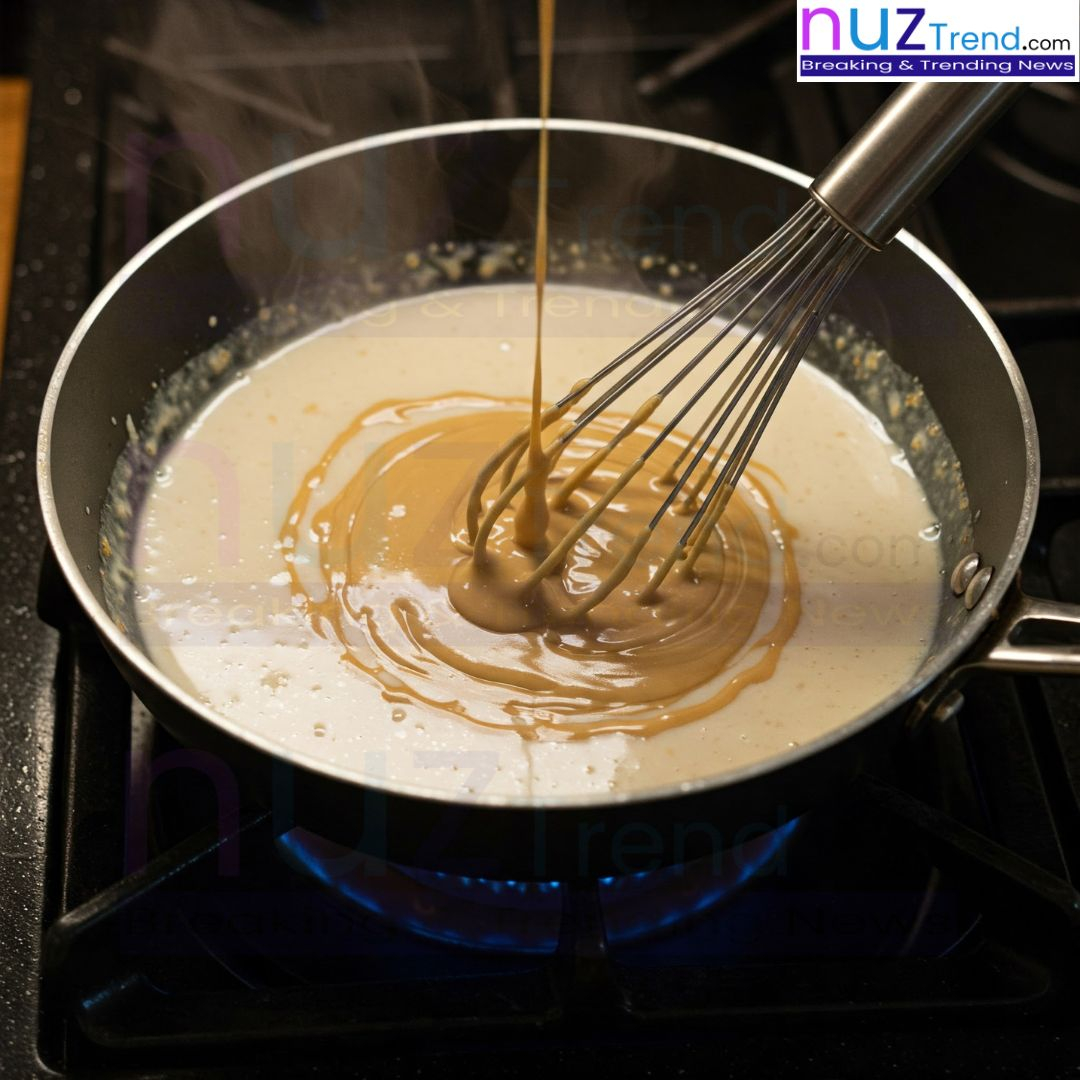 Heating and frothing oat milk with tahini