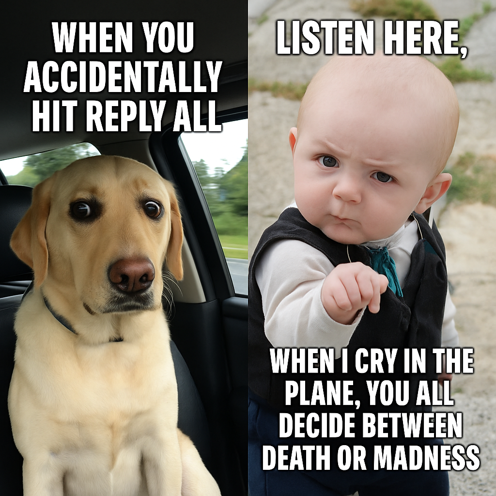 Hilarious Meme Combo: Dog Hits Reply All & Savage Baby on a Plane