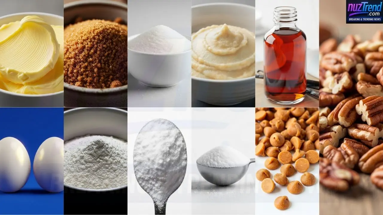 Ingredients for miso butterscotch pecan cookies