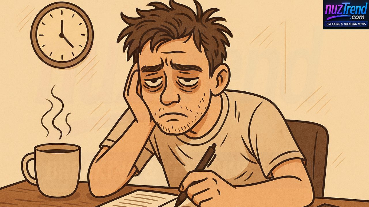 Illustration of a tired young man showing effects of sleep deprivation after one day