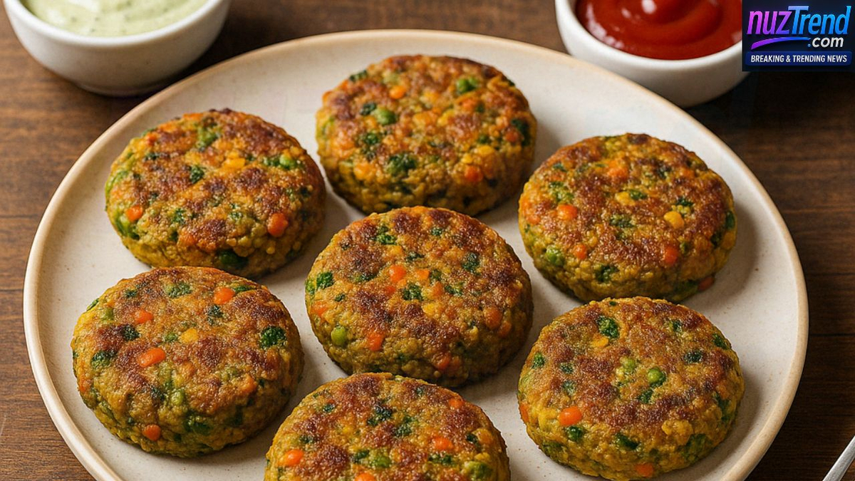 Beautifully served veggie patties with sauces and drinks