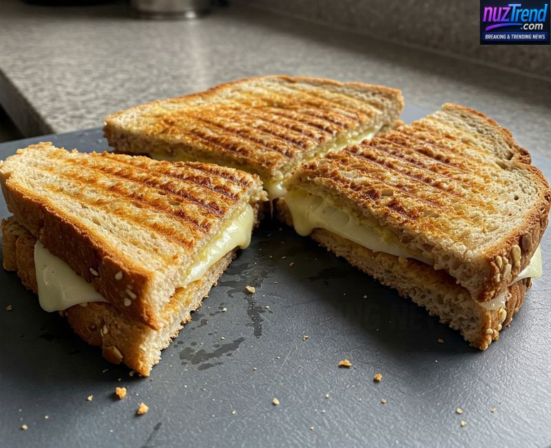 Whole grain grilled cheese sandwich being cooked