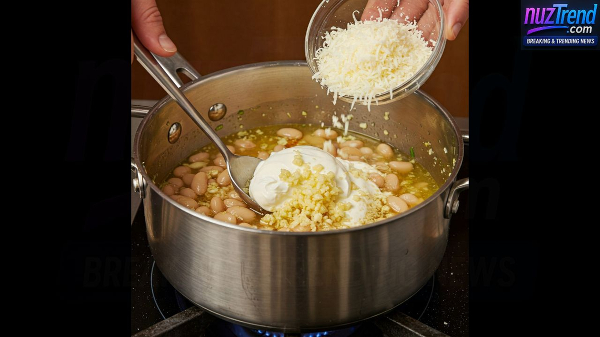 Cream and Parmesan added to skillet