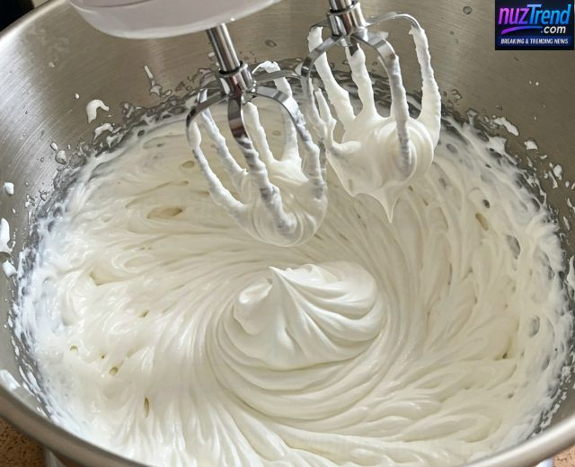 Whipping heavy cream for Japanese strawberry fruit sando