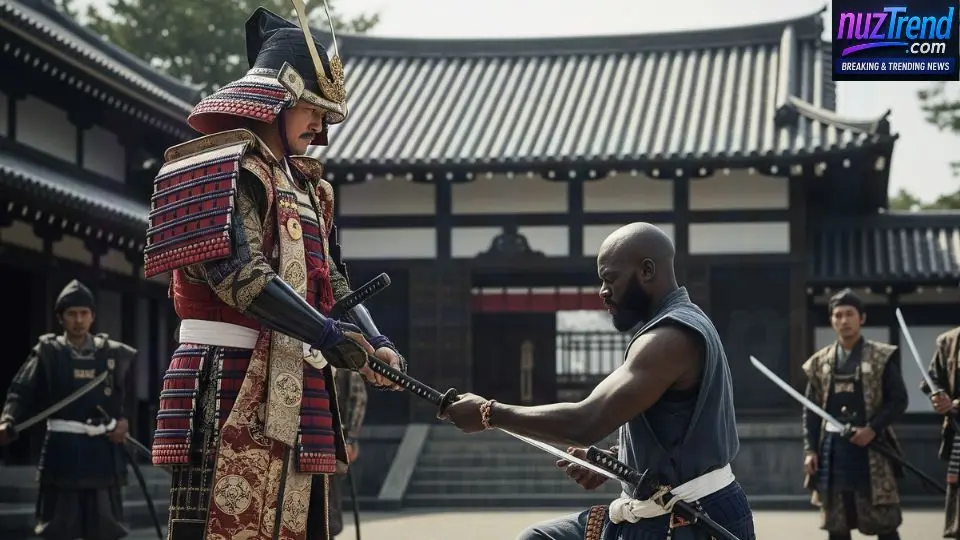 Yasuke receiving samurai status from Oda Nobunaga